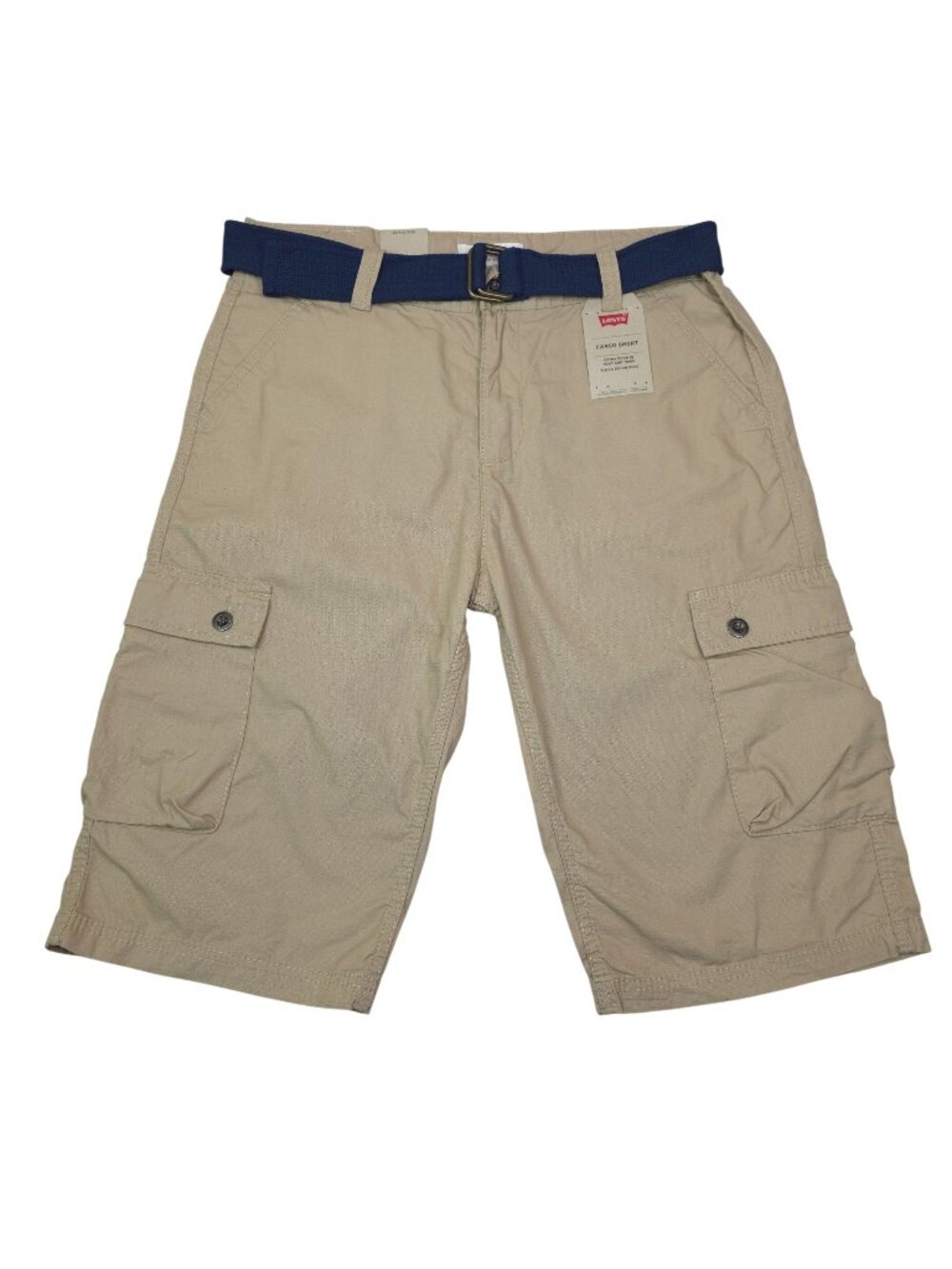 Levis Mens Beige Cargo Shorts W30 With Navy Belt 13" Inseam Y2K Skate